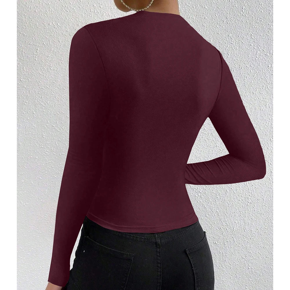 Mia Muse Women's T-Shirts Autumn Simple Plain Ruffle Long Sleeve Crew Neck Regular Casual T-Shirts